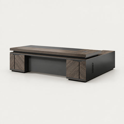L-Shaped Executive Desk 63-126 in Wide with Lockable for Home Office - 126" L x 63" W x 30" H (Desk) / Side Cabinet on the Left