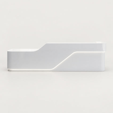 L-Shaped Reception Desk 79-142 in Wide with Keyboard Tray, Lockable & File Drawers - 118" L x 24" W x 41" H / White / Inside View - Left Side Higher