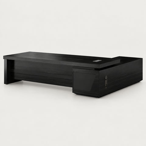 L-Shaped Executive Desk 63-126 in Wide with File Drawers & Side Storage for Home Office - 63" L x 63" W x 30" H / Black / Desk / Side Cabinet on the Left