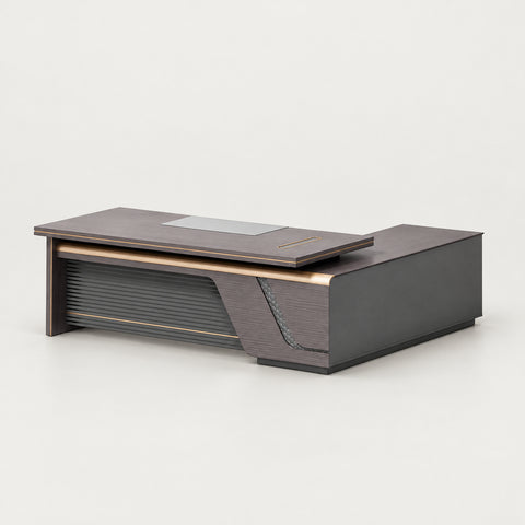 Modern Executive Desk 31-126 in Wide with Curved & Lumbar Support for Home Office - 79" L x 66" W x 30" H (Desk) / Side Cabinet on the Left