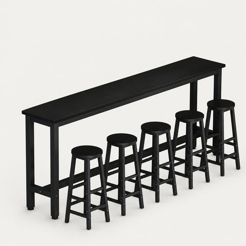 Rectangular Office Desk 39-216 in Wide with Solid Wood for Home Office - 87" L x 16" W x 39" H Desk + Five stools / All-Black