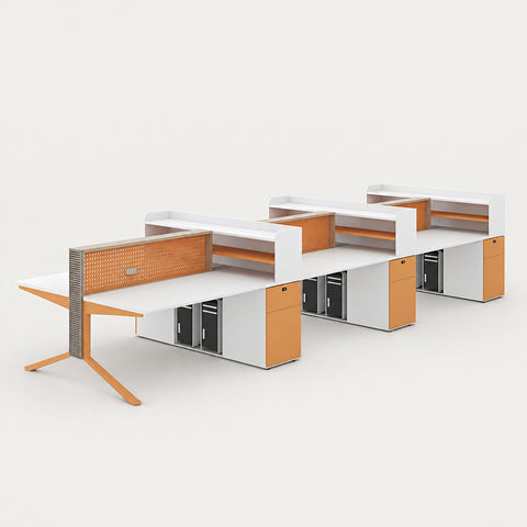 Office Workstation Desk with Modular, Built-In Outlets & LED Lighting for Home Office - 165" L x 47" W x 41" H / Without Central Storage Cabinet