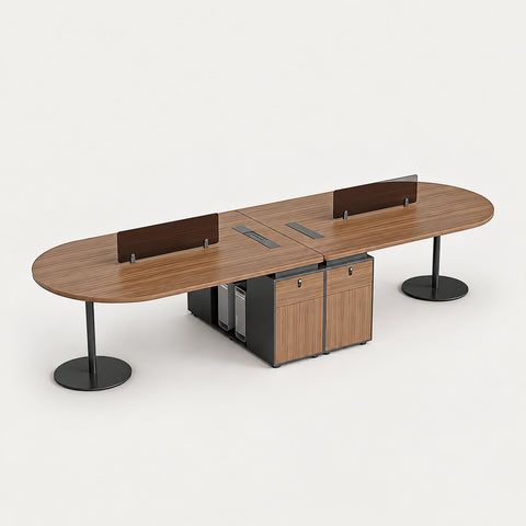Round Office Desk with Built-In Outlets, Lockable & Solid Wood for Home Office - 126" L x 39" W x 30" H
