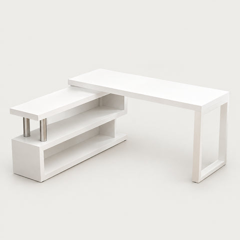 Modern Office Desk with Side Storage, Glass Top & Lumbar Support for Home Office - 47" L × 31" W × 30" H / All White / Without Tempered Glass