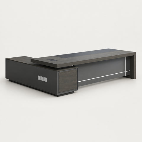 L-Shaped Executive Desk with Dual-Tone, Side Storage & File Drawers for Home Office - 71" L x 63" W x 30" H / Desk / Oak / Desk / Side Cabinet on the Right