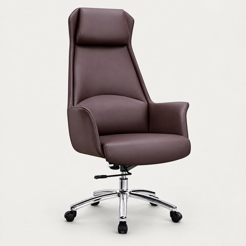 Comfortable Eco-leather Office Chair with Latex Cushion, Recline Function, and Ergonomic Backrest for Home and Executive Workspaces LBY-K015 - Coffee Brown / Genuine Leather