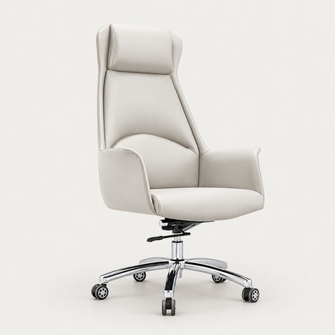 Comfortable Eco-leather Office Chair with Latex Cushion, Recline Function, and Ergonomic Backrest for Home and Executive Workspaces LBY-K015 - Off-White / Genuine Leather