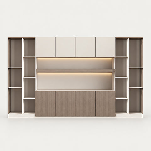 File Cabinet 79 in Tall for Office - 126" L x 16" W x 79" H / Light Walnut