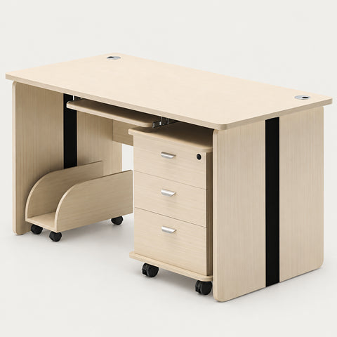 Office Workstation Desk with Cable Management, Lockable & Solid Wood for Home Office - 47" L x 24" W x 30" H