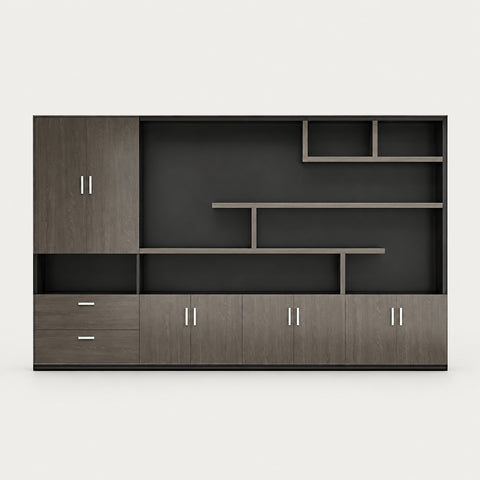 File Cabinet 79 in Tall for Office - 126" L x 16" W x 79" H Eight-door cabinet / Black Oak