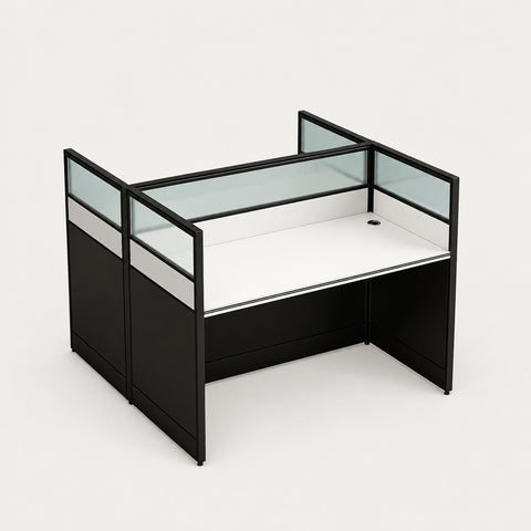 Office Workstation Desk 47-142 in Wide with Privacy Panel for Home Office - 47" L x 47" W x 43" H / Gray + White / Without Cabinet