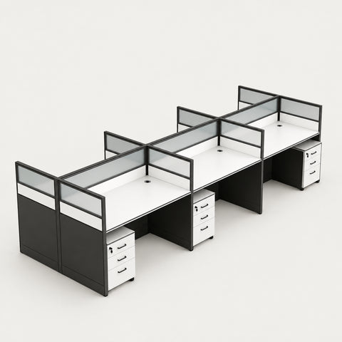 Office Workstation Desk 47-142 in Wide with Privacy Panel for Home Office - 142" L x 47" W x 43" H / Gray + White / With Cabinet