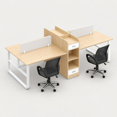 Office Workstation Desk 43-106 in Wide with Cable Management for Home Office - 106" L x 47" W x 43" H / Cherry Wood / Desk+Chair