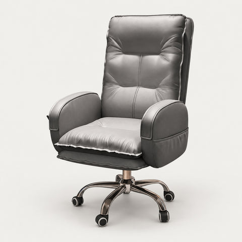 Modern Executive Desk 20 in Wide with Lumbar Support, Swivel & Round for Home Office - 20" L x 20" W x 45" H / Gray