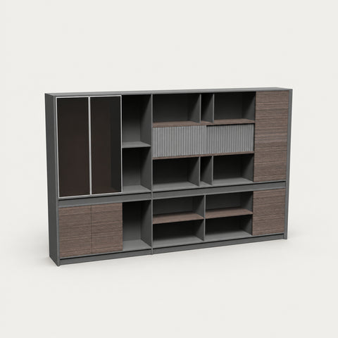 Modern Executive Desk with Curved, File Drawers & Lumbar Support for Home Office - 126" L x 16" W x 79" H (Bookcase) / Cabinet