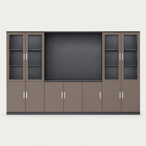 Modern Executive Desk 87-126 in Wide with Side Storage & Lumbar Support for Home Office - 110" L x 16" W x 79" H (File Cabinet) / Brown / File Cabinet