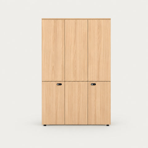 File Cabinet 79 in Tall with Lockable, Adjustable Shelves & Solid Wood for Office - 47" L x 16" W x 79" H / Style A / Oak + White