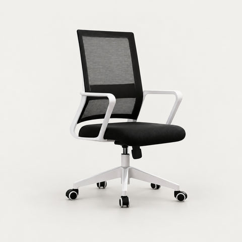 Mesh Ergonomic Office Chair 19 in Wide with Breathable Mesh, Lumbar Support & Portable - 24" L x 19" W x 39" H / White + Black