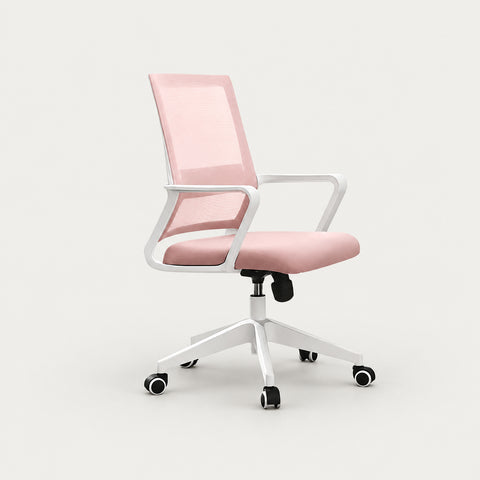Mesh Ergonomic Office Chair 19 in Wide with Breathable Mesh, Lumbar Support & Portable - 24" L x 19" W x 39" H / White + Pink