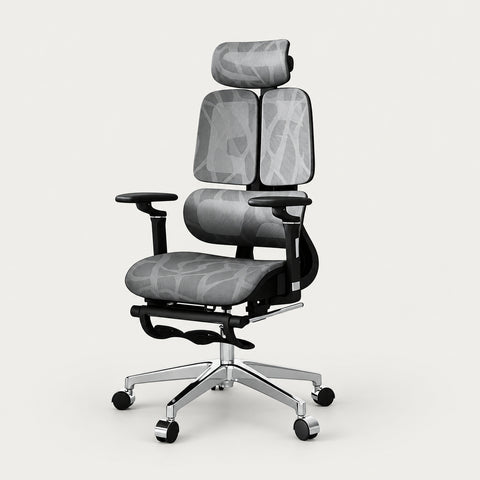 Comfortable Ergonomic Mesh Office Chair with Adaptive Lumbar Support, 135° Recline, and Footrest for Home, Office, and Gaming BGY-1034 - 28"L x 28"W x 52"H / Black Frame with Gray Mesh