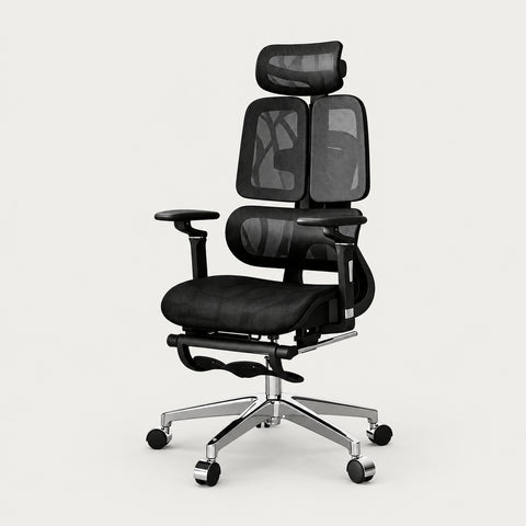 Comfortable Ergonomic Mesh Office Chair with Adaptive Lumbar Support, 135° Recline, and Footrest for Home, Office, and Gaming BGY-1034 - 28"L x 28"W x 52"H / Black Frame with Black Mesh