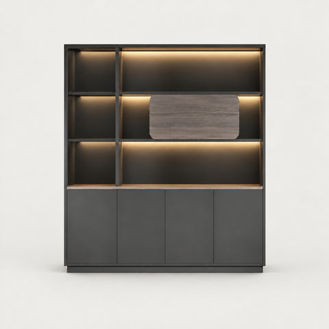Modern Executive Desk 63-157 in Wide with Modular, Curved & LED Lighting for Home Office - 63" L x 16" W x 79" H / Dark Gray