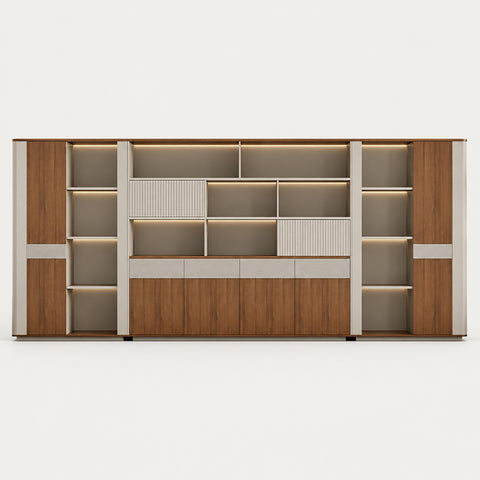 Modern Executive Desk with Curved, Cable Management & LED Lighting for Home Office - 173" L x 157" W x 83" H (Cabinet) / Cabinet