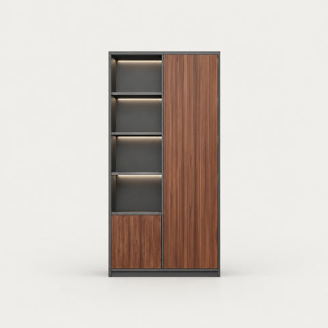 File Cabinet 79 in Tall with Modular for Office - 31" L x 16" W x 79" H / Walnut + Dark Gray