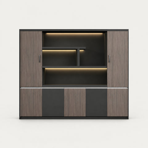 File Cabinet 79 in Tall with Lockable, Solid Wood & Soft-Close for Office - 79" L x 16" W x 79" H / Walnut + Dark Gray