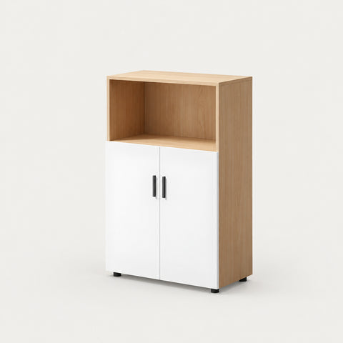 File Cabinet 47 in Tall with Soft-Close for Office - 31" L x 16" W x 47" H / Natural Wood + White