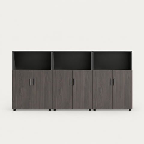 File Cabinet 47 in Tall with Soft-Close for Office - 94" L x 16" W x 47" H / Dark Walnut + Black