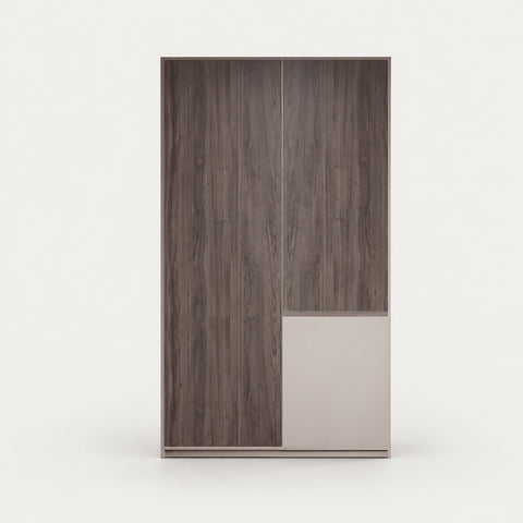 File Cabinet 79 in Tall with Lockable, Sliding Doors & Soft-Close for Office - 31" L x 16" W x 79" H / Brown Wood Grain + Khaki