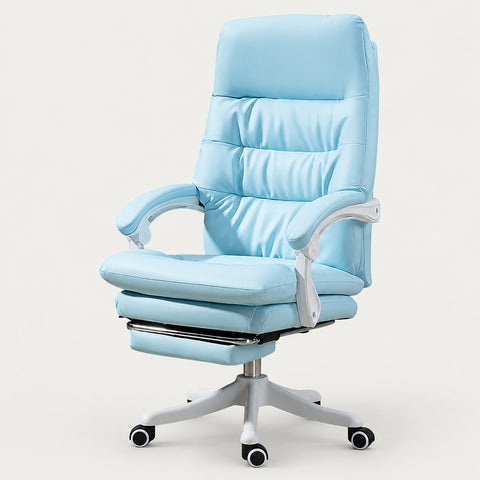 Modern Executive Desk with Lumbar Support, Swivel & Round for Home Office - Aluminum alloy legs / Blue / With Footrest