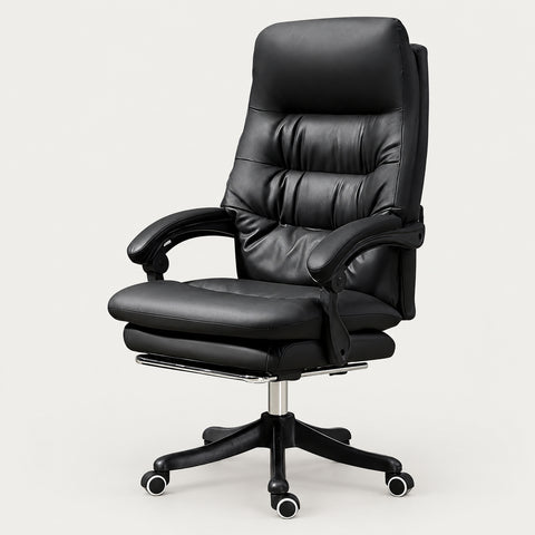 Modern Executive Desk with Lumbar Support, Swivel & Round for Home Office - Aluminum alloy legs / Black / Without Footrest