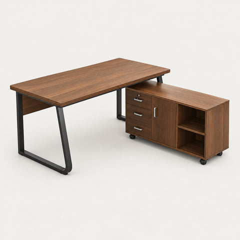 L-Shaped Office Desk with Cable Management, Lockable & Lumbar Support for Home Office - 47" L x 24" W x 30" H / Black Oak / Desk+35"L Cabinet