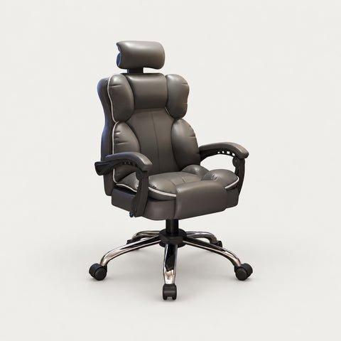 Gaming Office Chair with Reclining, Lumbar Support & Portable for Gaming Setup - Black / Without Footrest / PU Leather