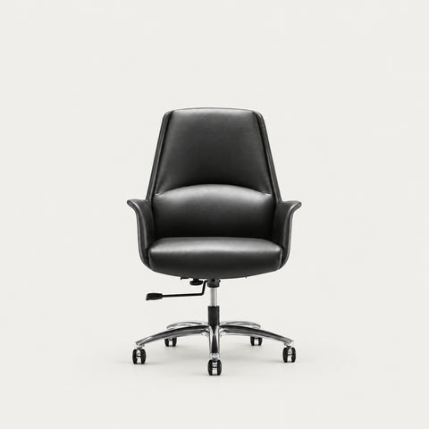 Ergonomic Office Chair with Lumbar Support, Portable & Swivel for Executive Office - Black / Low Back / Top Grain Leather