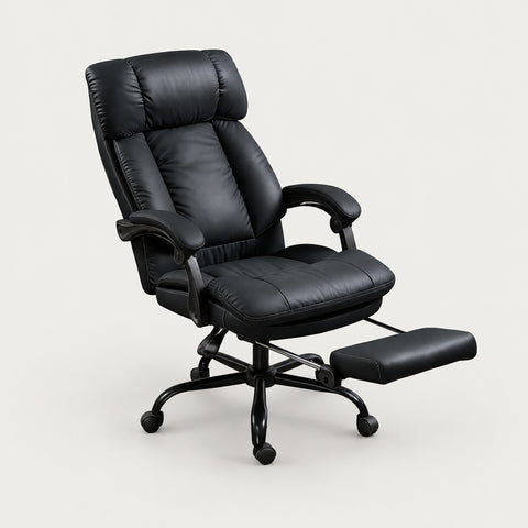 Modern Executive Desk 26 in Wide with Curved, Lumbar Support & Reclining for Home Office - 26" L x 21" W x 50" H / Black