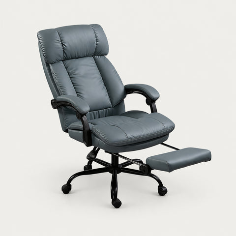 Modern Executive Desk 26 in Wide with Curved, Lumbar Support & Reclining for Home Office - 26" L x 21" W x 50" H / Gray-Green