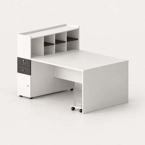 Round Office Desk with Cable Management, Lockable & File Drawers for Home Office - 61" L x 47" W x 43" H / Two-person Desk