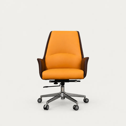 Ergonomic Office Chair with Reclining, Curved & Lumbar Support for Executive Office - Orange + Dark Brown / Low Back