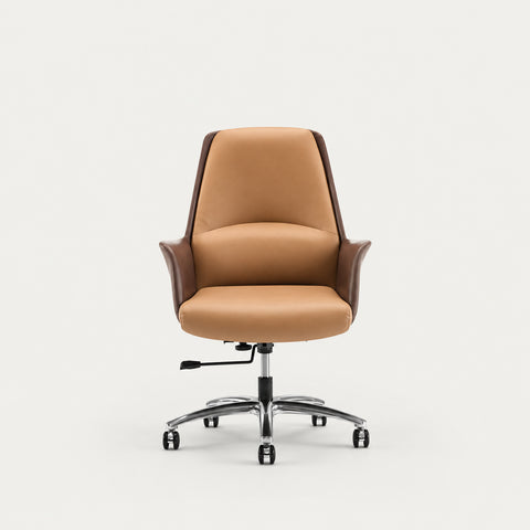 Ergonomic Office Chair with Reclining, Curved & Lumbar Support for Executive Office - Light Brown + Dark Brown / Low Back