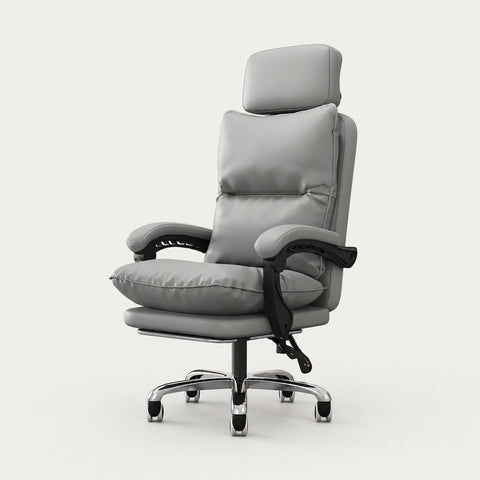 Mesh Ergonomic Office Chair with Reclining, Curved & Breathable Mesh for Home Office - Gray / PU Leather / Without Footrest