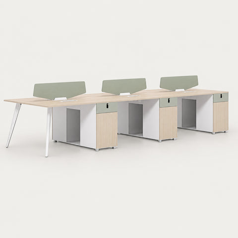 Modern Office Desk with Built-In Outlets, Cable Management & Lockable for Home Office - 165" L x 47" W x 30" H / Staff Desk for 6 Persons