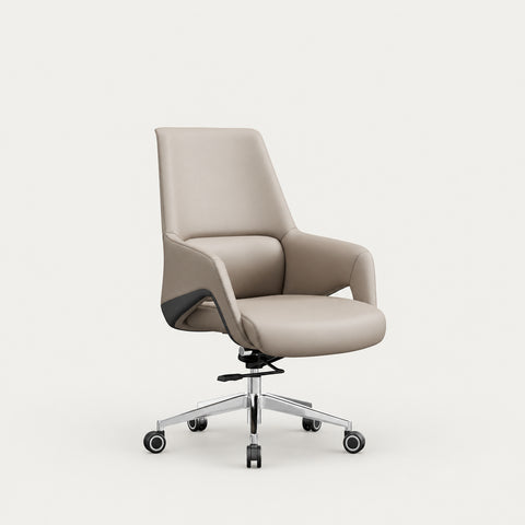 Mesh Ergonomic Office Chair with Breathable Mesh, Curved & Lumbar Support - Light Gray / Faux Leather / Low Back