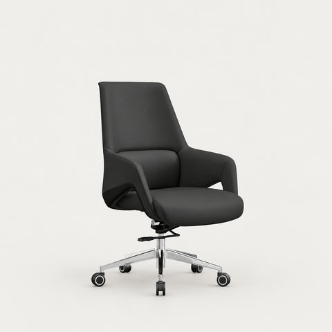 Mesh Ergonomic Office Chair with Breathable Mesh, Curved & Lumbar Support - Black / Faux Leather / Low Back