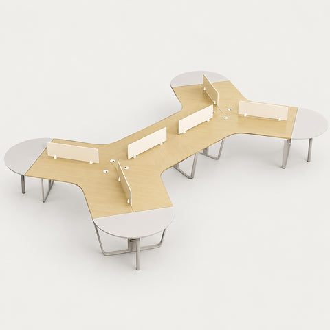Curved Office Desk 47-200 in Wide with Privacy Panel & Transaction Counter for Home Office - 152" L x 47" W x 39" H / Maple / Desk