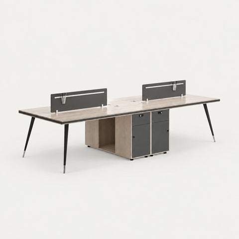 Curved Office Desk with Cable Management, Side Storage & Privacy Panel for Home Office - 110" L x 47" W x 30" H / Staff Desk for 4 Persons