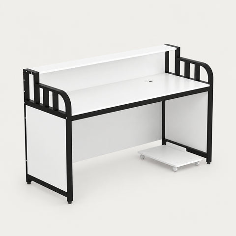 Office Workstation Desk with Portable, Privacy Panel & Swivel for Home Office - 39" L x 24" W x 39 " H (Desk) / Black Frame / White
