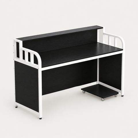 Office Workstation Desk with Portable, Privacy Panel & Swivel for Home Office - 39" L x 24" W x 39 " H (Desk) / White Frame / Black